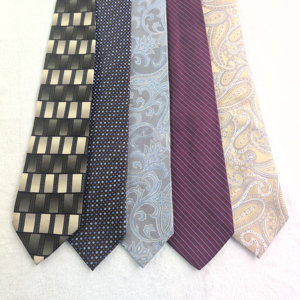 Lot of (5) 100% Silk Ties (Stafford, Croft & Barrow, Lands' End) Men's Reg